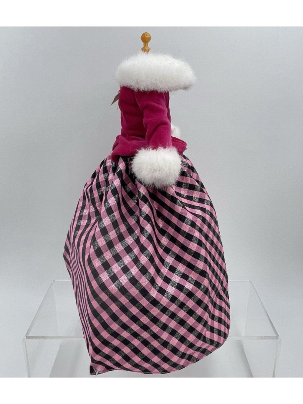 Barbie Doll Formal 2 Piece Dress Pink Velvet Fur Trim Plaid Skirt Winter Gown - Picture 5 of 7